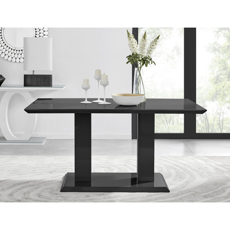 East Urban Home Eubanks High Gloss Double Pillar Dining Table Set with